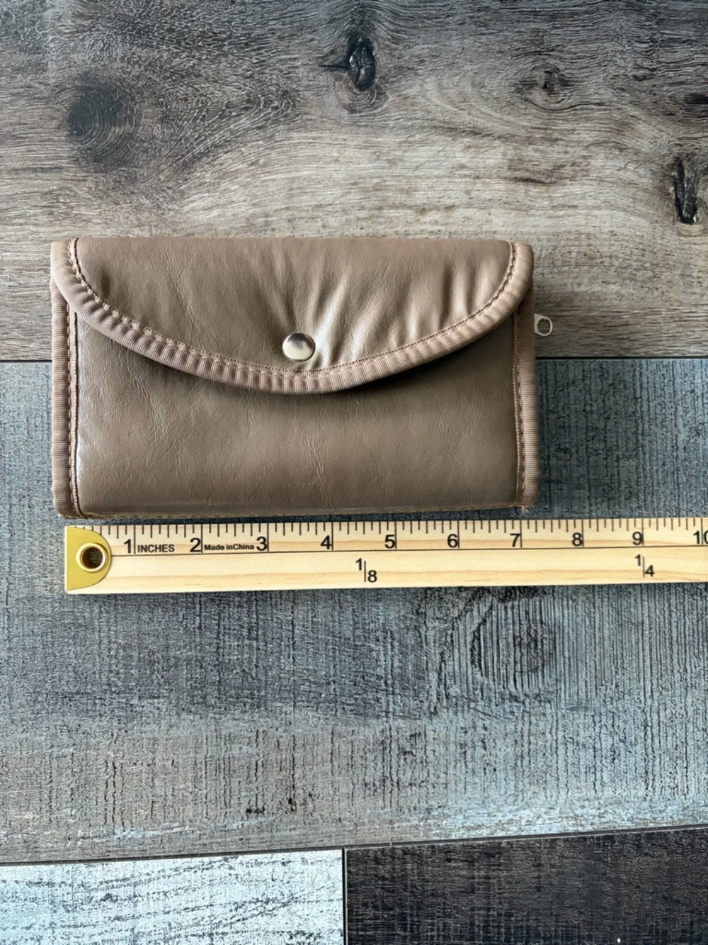 Taupe Tri-Fold Wallet Organizer Snap Clutch w Zip Coin Pocket